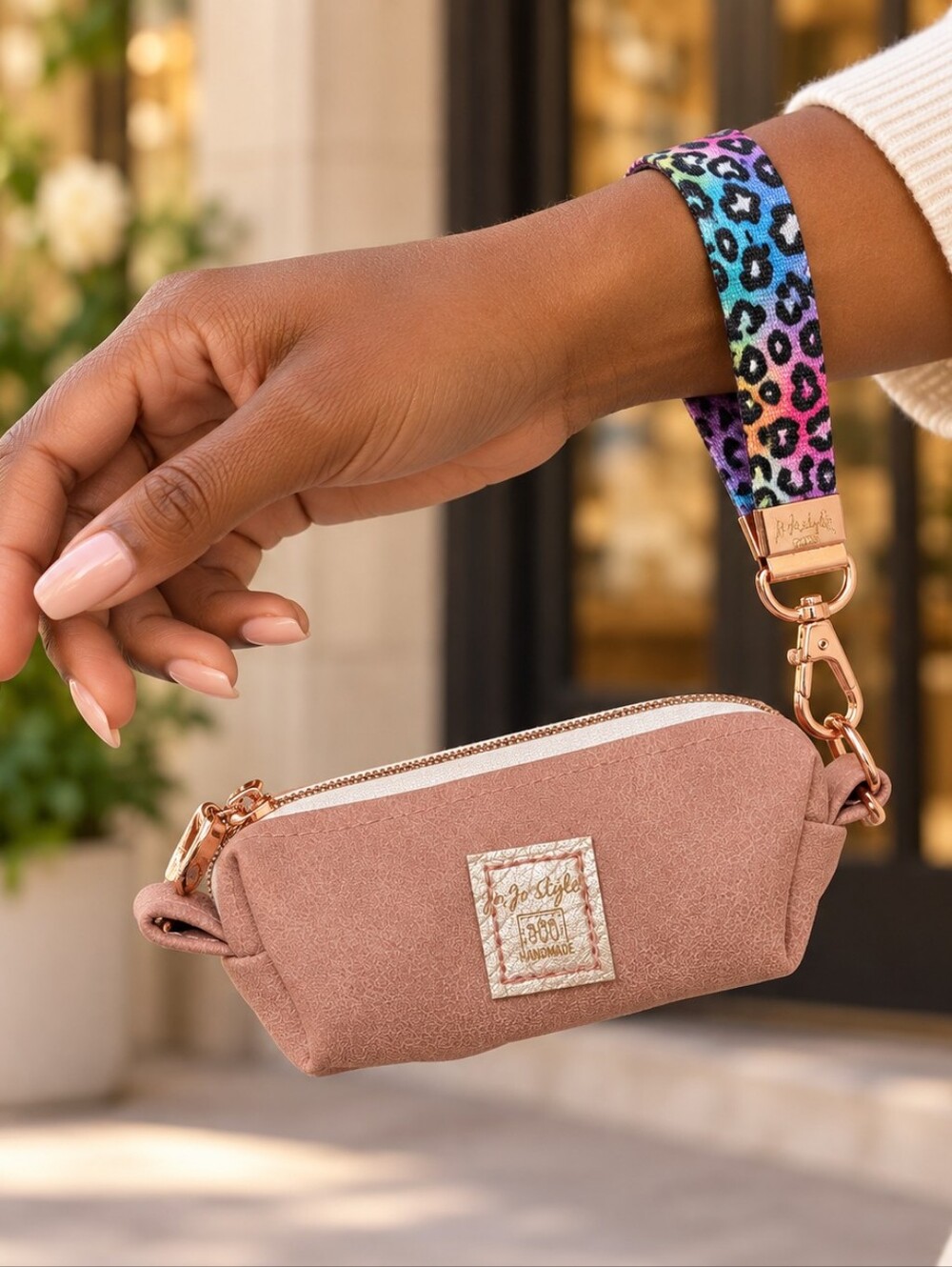 Handmade Blush Mini Wristlet Pouch Keychain